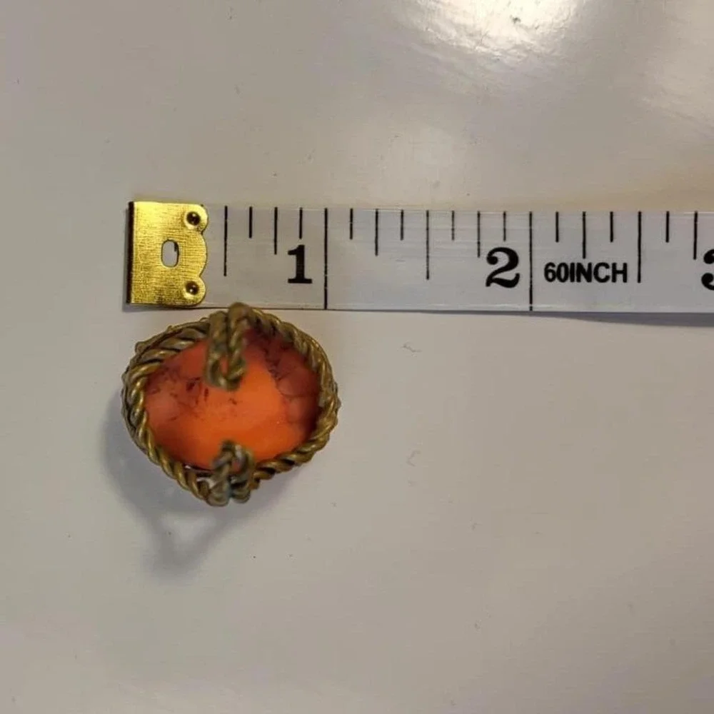 Vintage Boho Oval Huge Unique Coral Stone Ring Antique Brass Setting Adjustable